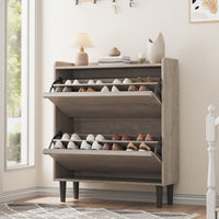 Meuble à chaussures Garvee avec 2 tiroirs abattants, étagère réglable, bois MDF, gain de place, robuste, gris, pour entrée et salon