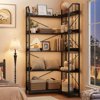 Étagère d'angle Garvee 183 cm (72 po) en forme de L, style industriel, en métal et MDF, pour salon et chambre, robuste, anti-basculement, 5 niveaux, noire