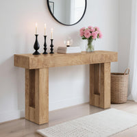 Console Garvee style ferme 155 cm, aspect bois vintage, robuste et polyvalente, idéale pour couloir ou salon.