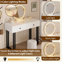 Garvee Coiffeuse avec miroir et éclairage LED 3 couleurs, luminosité réglable, 2 tiroirs, plateau en MDF blanc, design moderne, chambre