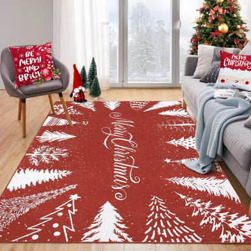 Tapis de Noël lavable Garvee, motif flocons de neige et sapin rouge, 120 x 170 cm, pour salon et chambre
