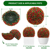 Garvee Lot de 2 Boules de Buis Artificielles 45 cm avec Fleurs, PE Résistant aux UV, pour Mariage et Balcon, Vert Rouge Blanc