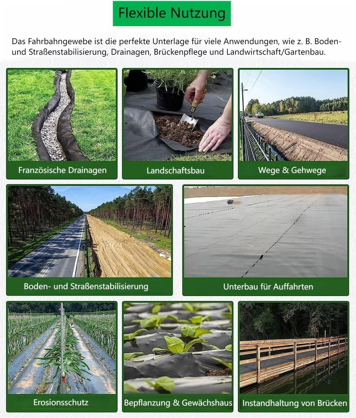 Géotextile de jardin Garvee pour le contrôle des mauvaises herbes, 60 m² (2 m x 30 m), en polypropylène (PP), 170 g/m², résistance à la traction de 350 N, drainage, protection contre l'érosion, allées, routes, drains français.