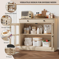 Buffet Garvee 90 cm avec porte vitrée, étagères réglables, fermeture amortie, chêne, salle à manger et cuisine, construction robuste, montage facile