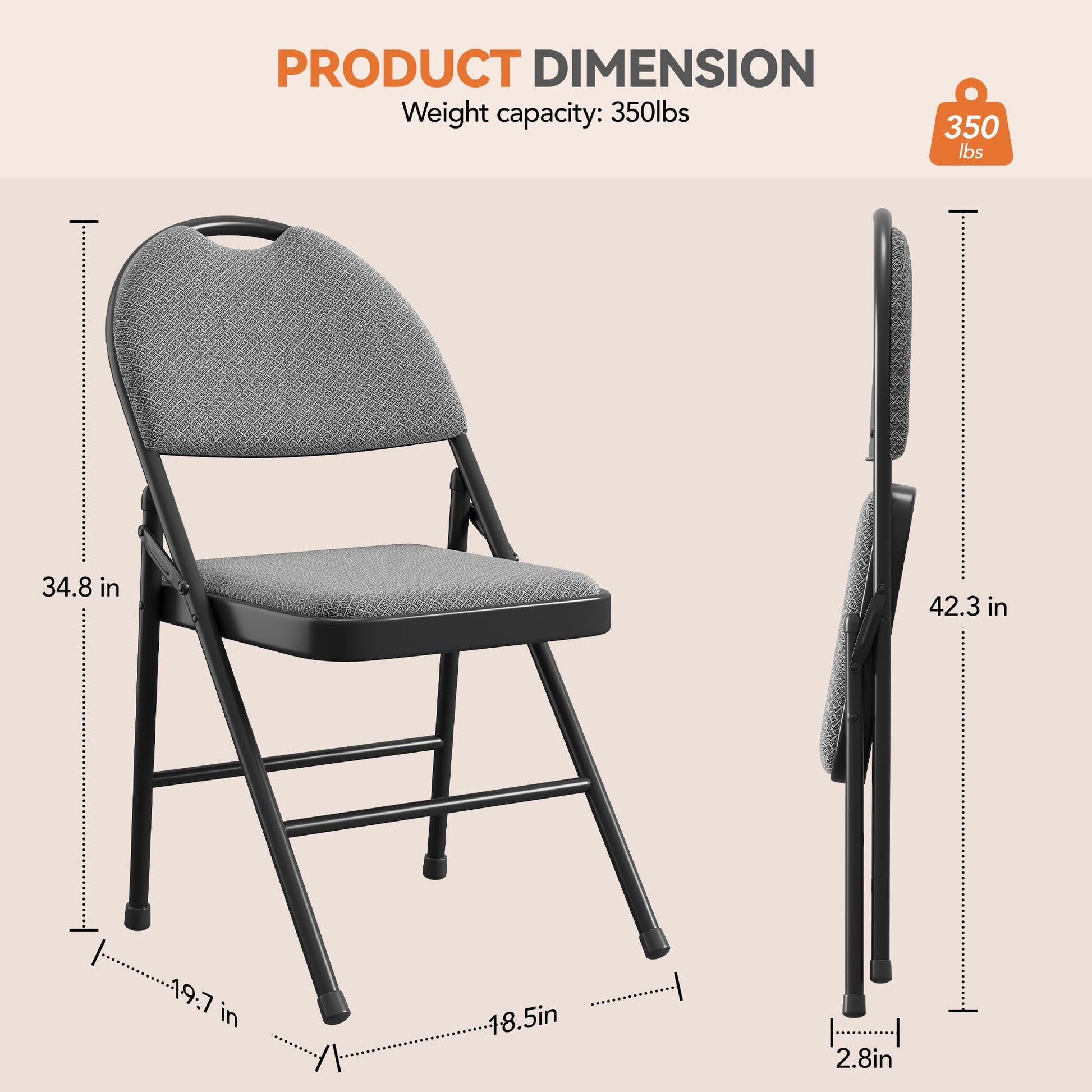 Ensemble de 4 chaises pliantes Garvee avec assises rembourrées, revêtement en coton et lin, structure métallique robuste, pliables et confortables pour la cuisine et le bureau.