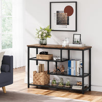 Garvee console à 4 niveaux avec étagère en verre et structure en métal, idéale pour l’entrée et le salon, 100 × 30 × 75 cm, rétro rustique