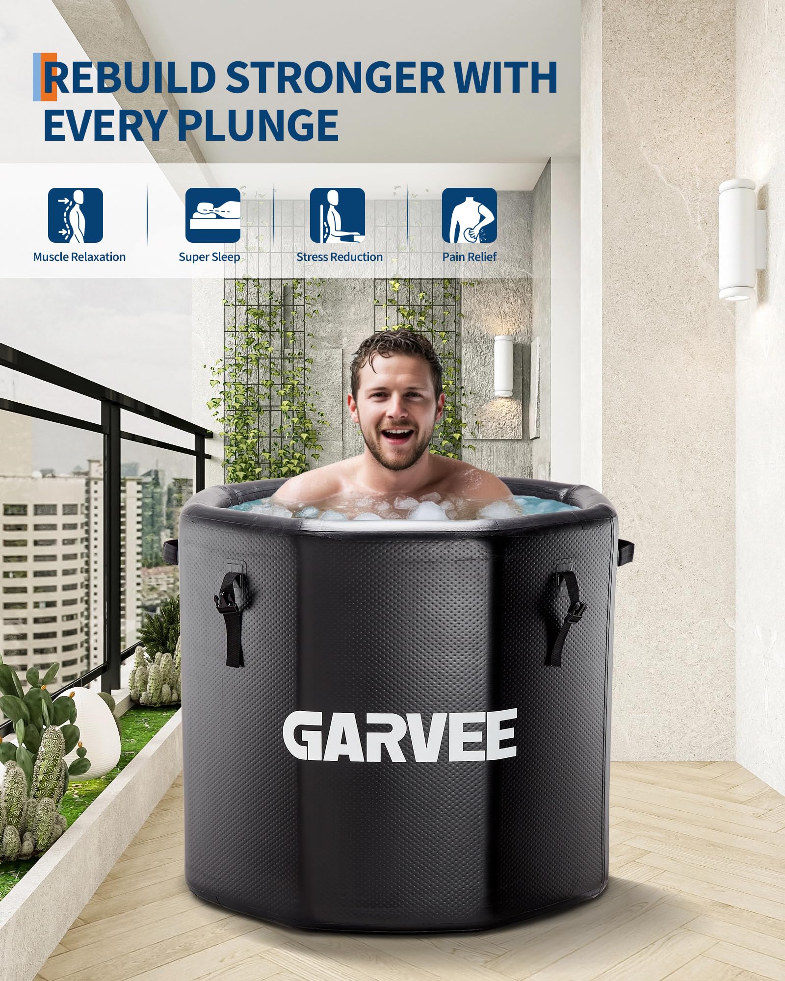 Bain de glace Garvee pour athlètes, 660 litres, PVC de qualité militaire, couvercle isolé, portable, pour les loisirs