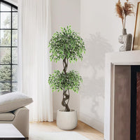 Garvee Ficus artificiel panaché blanc 150 cm en PE durable, plante réaliste pour décoration intérieure et extérieure