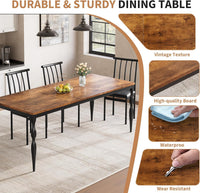 Table de salle à manger Garvee style ferme 180 cm, rectangulaire, robuste, en bois avec pieds en métal, pour la cuisine et la salle à manger, 6 à 8 couverts, résistante aux rayures, stable, en bois naturel