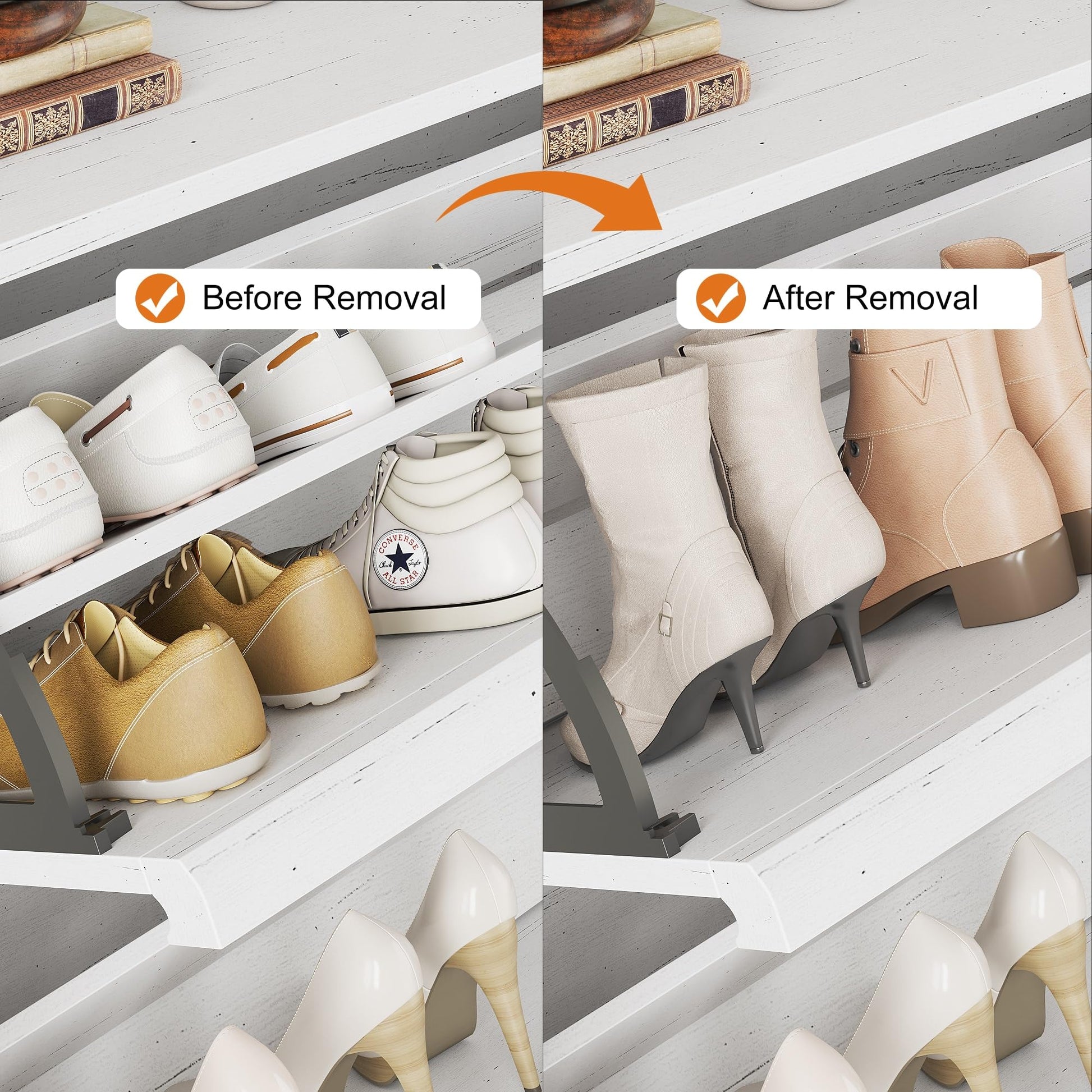 Garvee Meuble à chaussures 4 tiroirs abattants, MDF blanc, 120 × 26 × 93 cm, étagères réglables pour entrée et salon