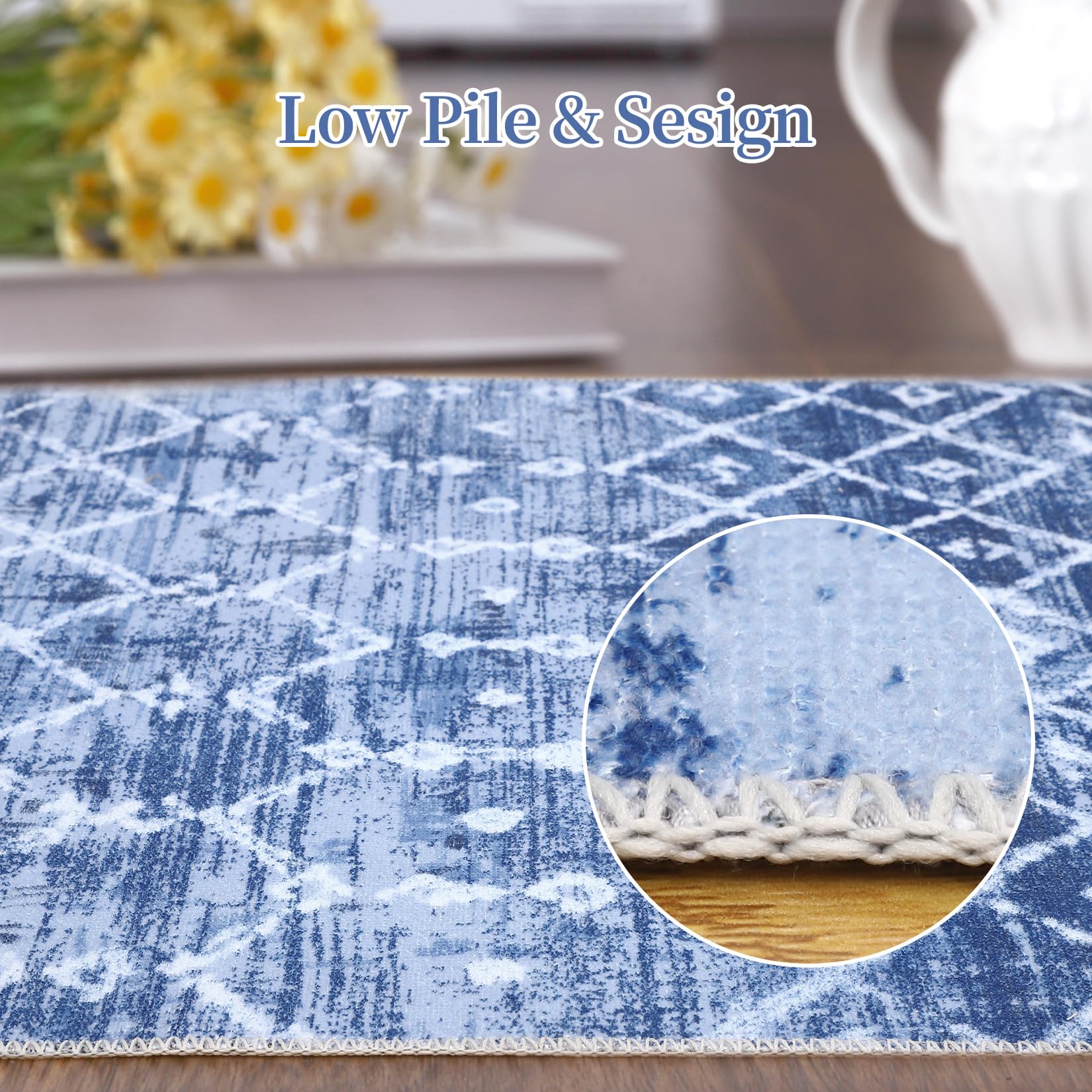 Tapis Garvee Boho à poils courts, lavable en machine, antidérapant, pour salon et chambre