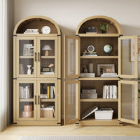 Garvee Bibliothèque Arquée avec Portes en Verre, Armoire de Rangement Style Campagne en MDF, 181,2 cm, pour Salon et Bureau