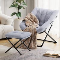 Fauteuil lounge Garvee Comfy Chair extra large avec structure en métal, revêtement en fausse fourrure ultra-douce, pliable, base antidérapante, gris pour salon et chambre