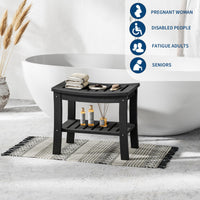 Banc de douche Garvee en PEHD avec étagère pour salle de bain et baignoire, noir, aspect bois, imperméable, résistant aux rayures