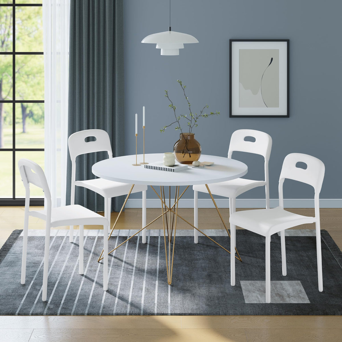 Ensemble de 4 chaises de salle à manger Garvee - Empilables, ergonomiques - Pieds en métal, plastique - Blanches - Pour la cuisine, le bureau et les espaces extérieurs
