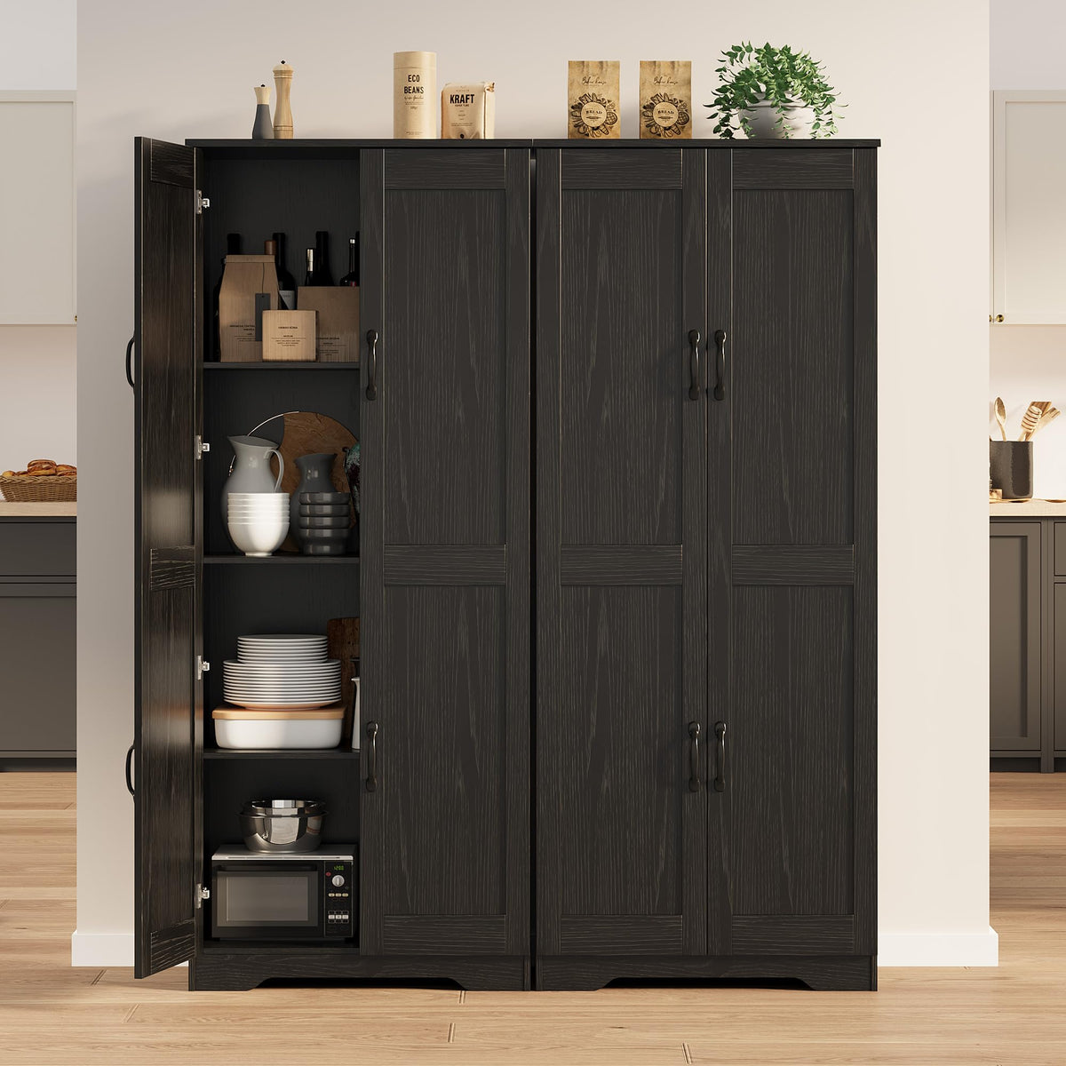 Garvee armoire de rangement haute 152 × 60 × 30 cm noire, 2 portes et étagères réglables
