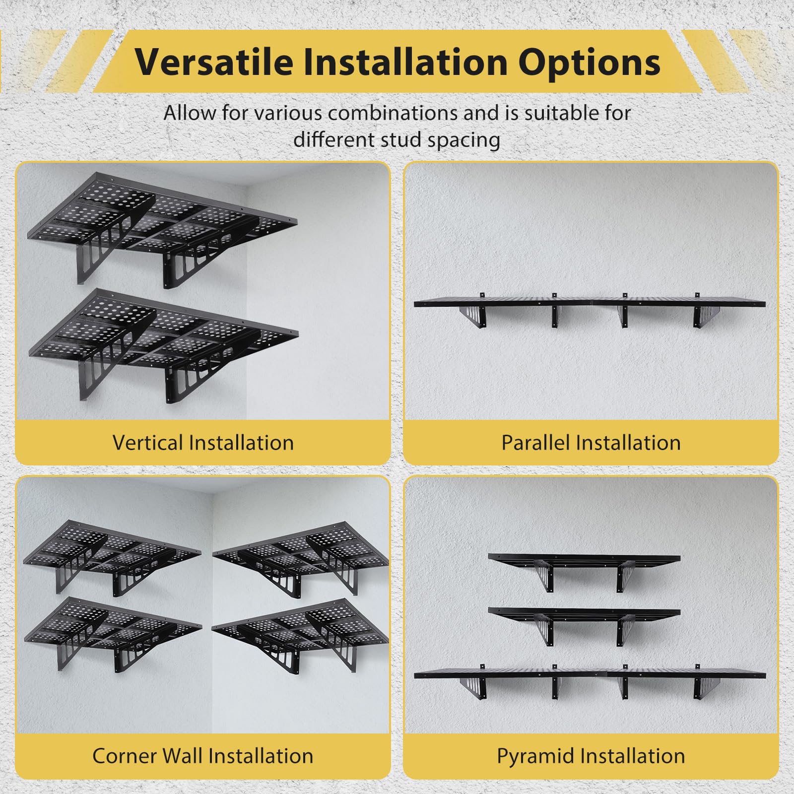 Garvee étagères murales robustes (lot de 2), 60 × 90 cm, acier, fixation murale, pour atelier et garage, capacité de charge de 254 kg, noir