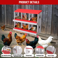 Garvee pondoir pour poules à 6 compartiments, acier galvanisé de 0,7 mm, conception ventilée, fixation murale, idéal pour poulaillers et élevages, rouge