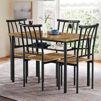 Garvee Ensemble table et chaises pour 4 personnes avec casier à vin, métal et bois, rectangulaire, brun rouille, gain de place pour les petites pièces et les appartements