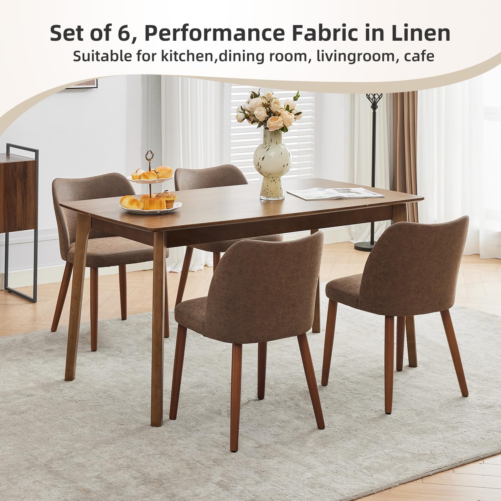 Chaises de salle à manger Garvee, lot de 2, revêtement en tissu, assise rembourrée et pieds en bois, pour restaurant et café, hauteur 78 cm, style moderne du milieu du siècle