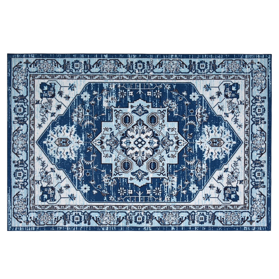 Tapis de couloir moderne à motif floral Garvee, antidérapant, lavable, en polyester, bleu marine, 80 x 150 cm, pour salon et cuisine.