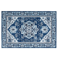Tapis moderne à poils courts Garvee, antidérapant et lavable, en polyester, motif floral, bleu marine, 120 x 170 cm, pour salon et bureau.