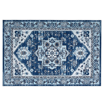 Tapis moderne à poils courts Garvee, antidérapant et lavable, en polyester, motif floral, bleu marine, 120 x 170 cm, pour salon et bureau.