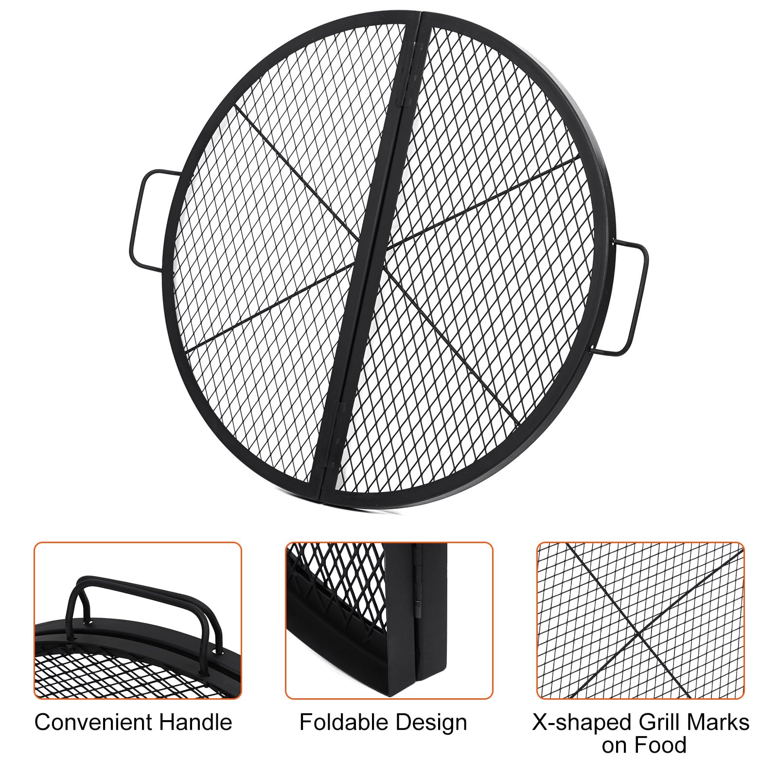 Grille de barbecue pliante Garvee de 77,5 cm (30,5 pouces) en acier robuste, idéale pour le camping. Pliable avec poignées, elle offre une grande surface de cuisson et est noire.