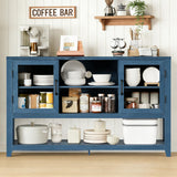 Garvee buffet cuisine 135 cm MDF bleu, 2 portes verre, 3 étagères, table bar café, rangement moderne, salon et entrée, stable, polyvalent - Bleu