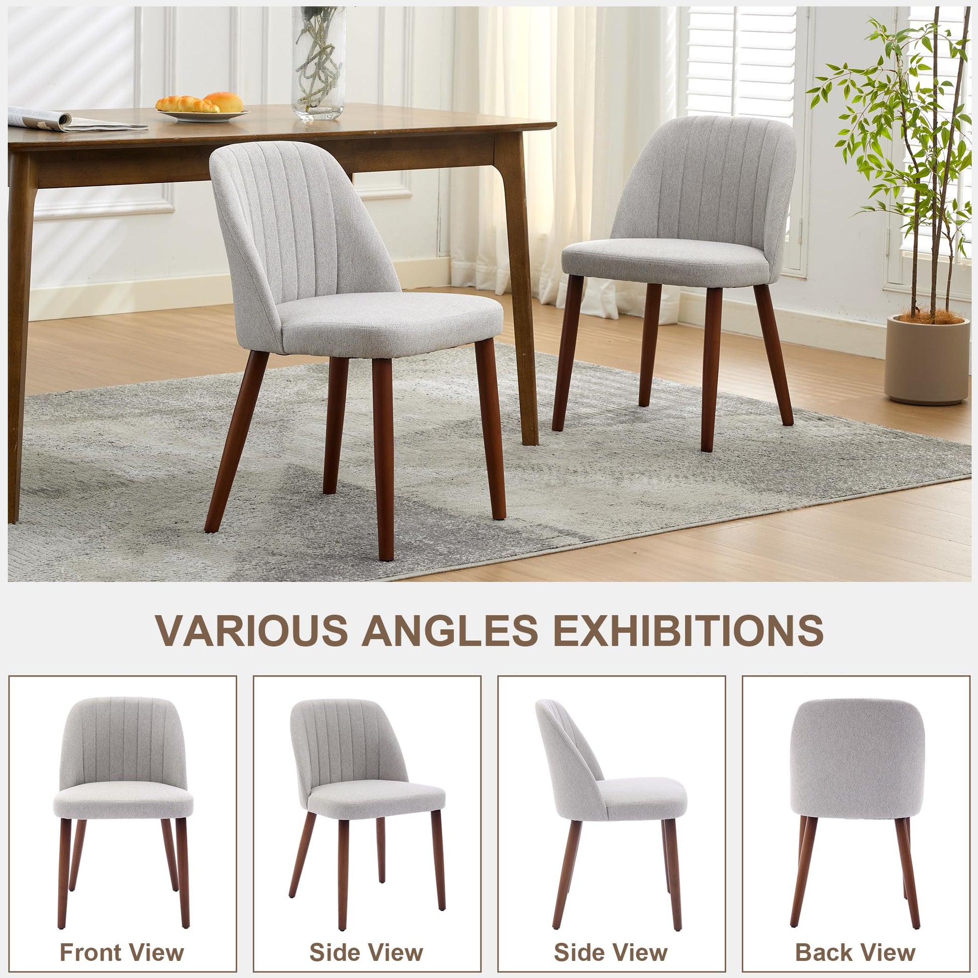 Chaises de salle à manger Garvee en bois, lot de 2, rembourrées, confortables, pour cuisine et restaurant, grises, 52 cm (P) x 46 cm (L) x 76 cm (H)