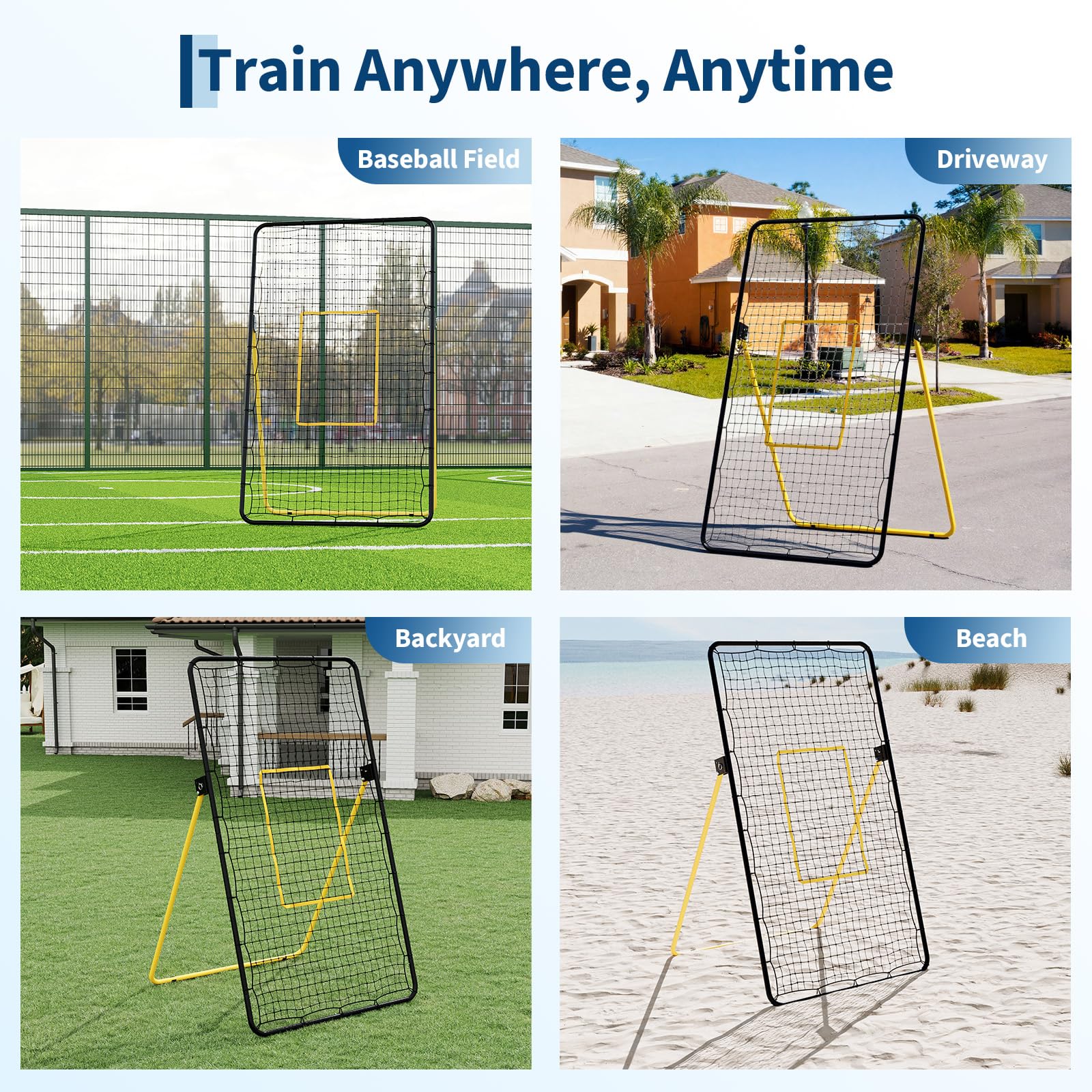 Filet de rebond de volley-ball Garvee 7x4 pi, réglable multi-angles, en PE robuste et pliable pour l'entraînement en extérieur