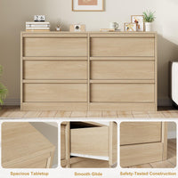 Commode Garvee à 6 tiroirs, chêne naturel, offrant un grand espace de rangement pour la chambre et le salon, 119 x 40 x 75 cm (46,7 po x 15,9 po x 29,3 po)