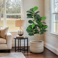 Figuier lyre artificiel Garvee de 120 cm avec pot en PP noir, idéal pour la décoration de la maison et du bureau. Design réaliste, facile d'entretien, résistant aux intempéries et en soie.