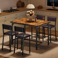 Ensemble table et chaises Garvee pour 4 personnes avec repose-pieds et protections d'angle, hauteur comptoir, tabourets de bar rembourrés, bois et métal, compact, pour cuisine et appartement, multicolore