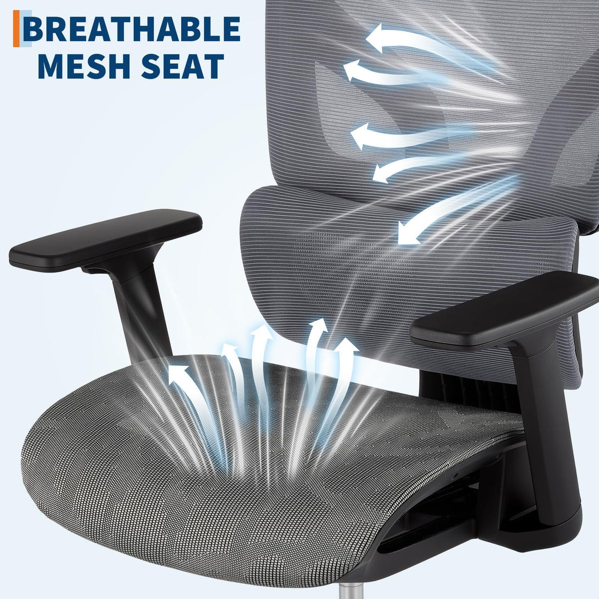 Chaise de bureau ergonomique Garvee avec tissu mesh respirant, accoudoirs 3D, hauteur d'assise réglable, repose-pieds en acier, inclinaison à 135°, grise, idéale pour le bureau et le gaming.