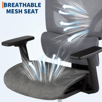Chaise de bureau ergonomique Garvee avec tissu mesh respirant, accoudoirs 3D, hauteur d'assise réglable, repose-pieds en acier, inclinaison à 135°, grise, idéale pour le bureau et le gaming.