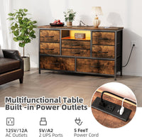 Garvee commode à 8 tiroirs, avec prise et éclairage LED, meuble multifonctionnel pour la chambre et le salon, buffet robuste et durable, 120 × 36 × 75 cm