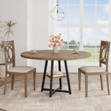 Table de salle à manger ronde Garvee pour 4 à 6 personnes, 119 cm (47 pouces), structure en métal, plateau en bois, design industriel, gain de place, grise - 