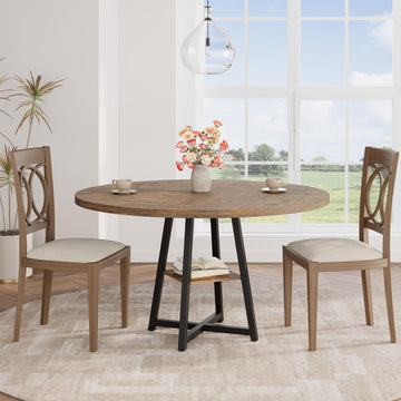 Table de salle à manger ronde Garvee pour 4 à 6 personnes, 119 cm (47 pouces), structure en métal, plateau en bois, design industriel, gain de place, grise