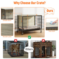 Cage pour chien Garvee 69 cm en bois avec roulettes et double porte, pour chiens de petite et moyenne taille, intérieur gris rustique