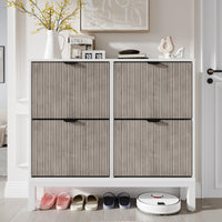 Meuble à chaussures cannelé Garvee avec 4 tiroirs abattants, pieds en métal, style campagne moderne, en bois, étroit, idéal pour un couloir ou une entrée, blanc
