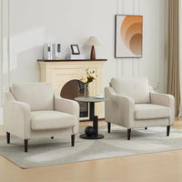 Garvee Fauteuil d'appoint style Mid-Century, revêtement en lin beige, pour salon et bureau, 76cm (L)×81cm (H), mousse confortable, structure en bois