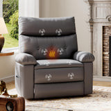 Garvee Fauteuil relax en cuir PU grande taille chauffant et massant pivotant basculant confort épais accoudoirs douillets salon détente - Gris