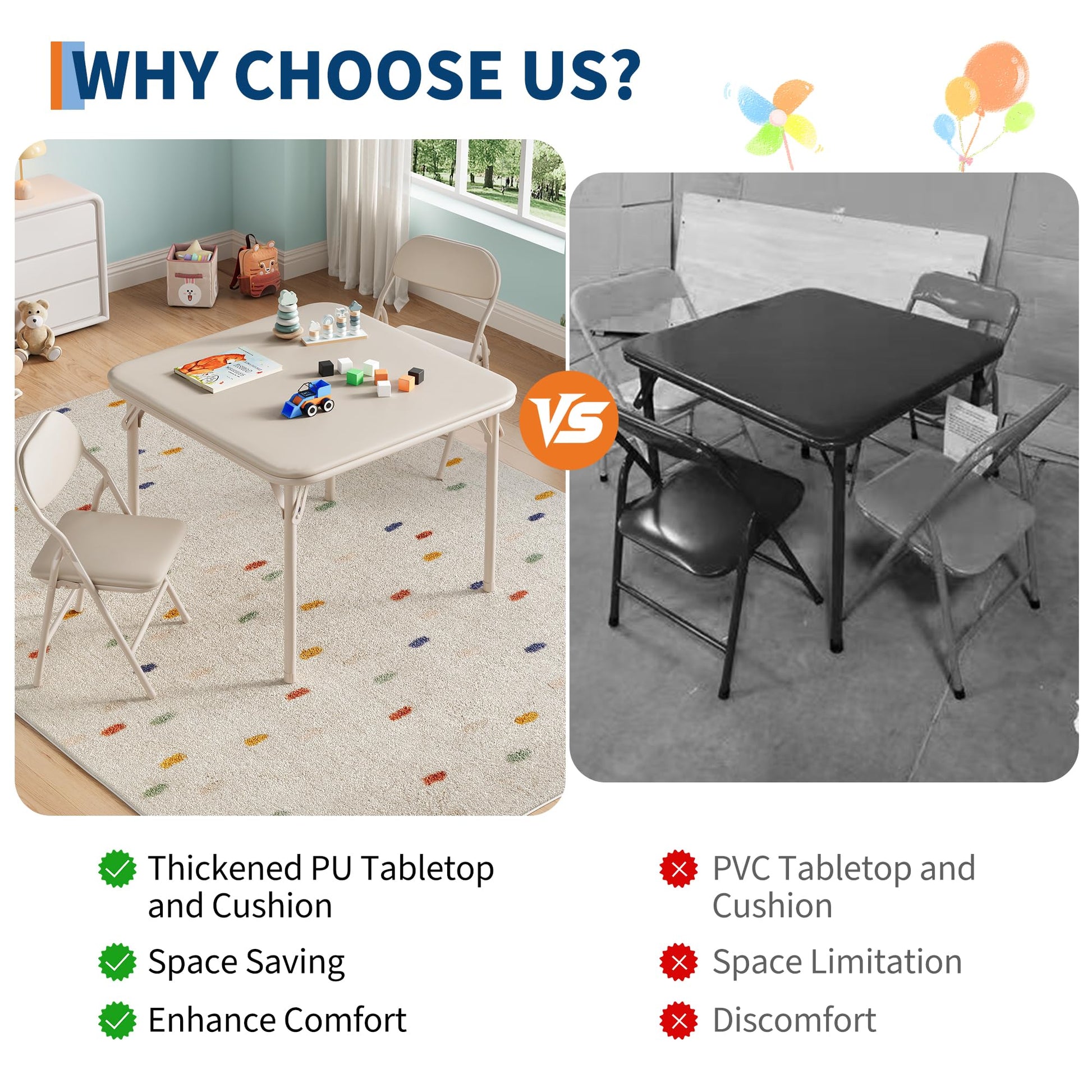 Ensemble table et chaises pliantes 3 pièces pour enfants Garvee, pliable, sûr, en cuir PU, antirouille, pour salle de jeux et maternelle