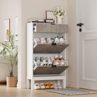 Meuble à chaussures Garvee avec 2 tiroirs abattants, pieds en métal, style campagnard, idéal pour l'entrée ou le couloir, fin, noir