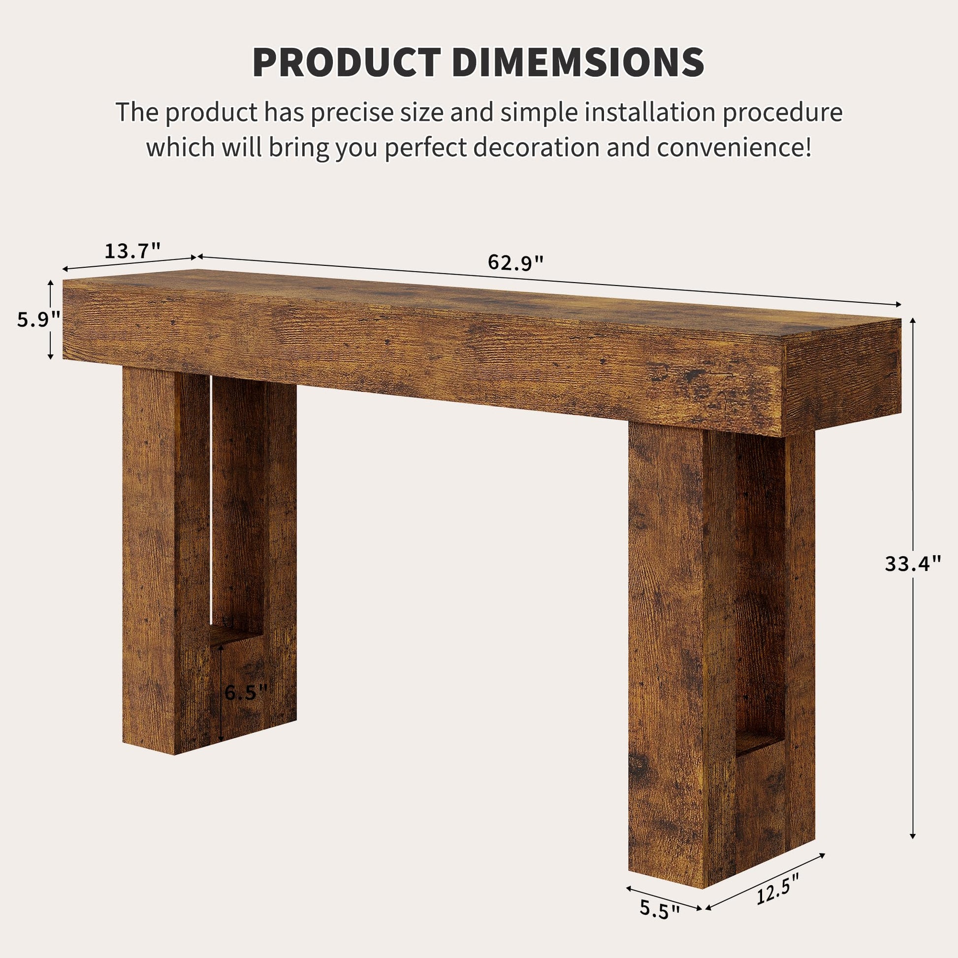 Garvee Console farmhouse 160 cm marron rustique, design minimaliste en T avec étagères ouvertes, idéale pour entrée, salon et rangement décoratif