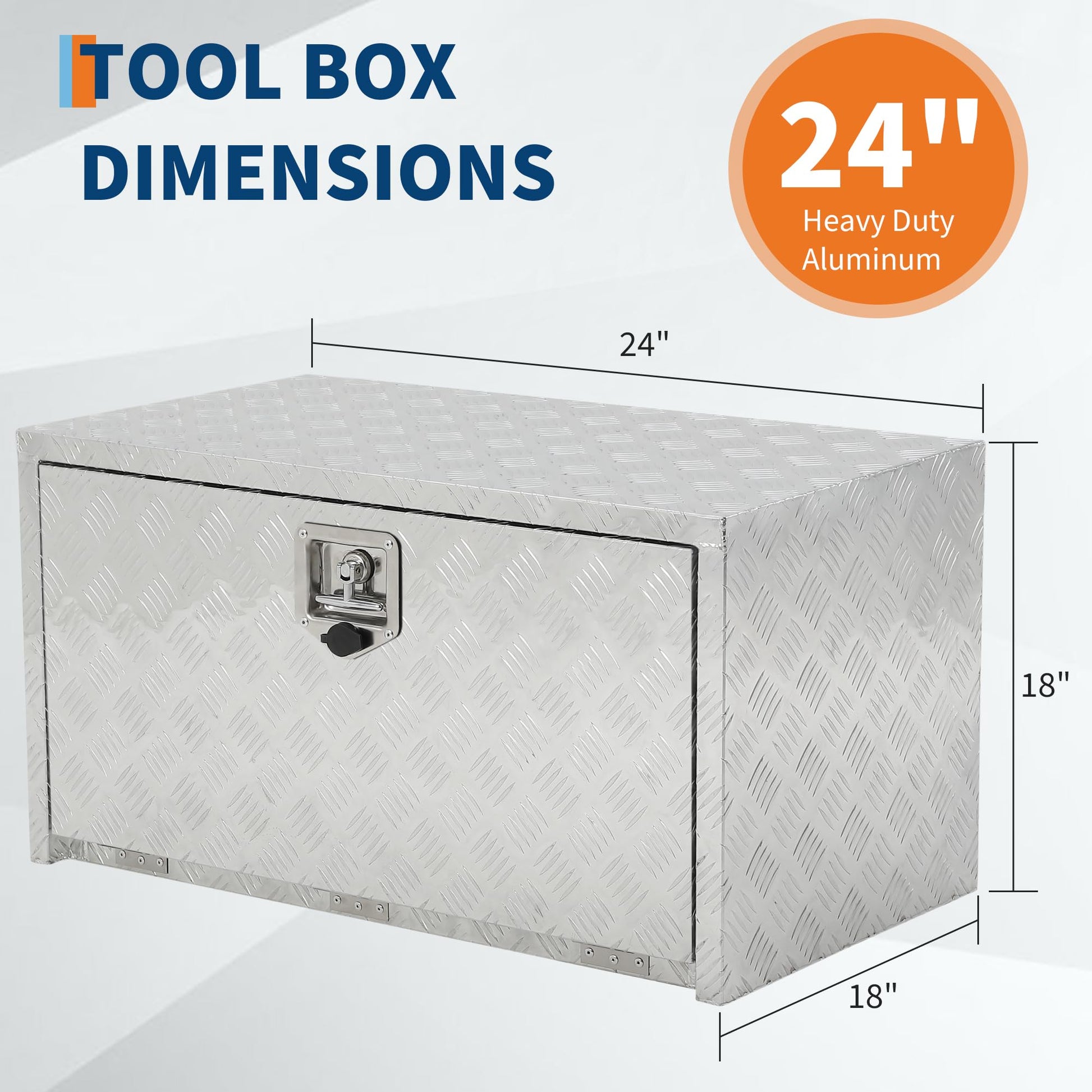 Coffre à outils Garvee 24 pouces en aluminium avec poche filet pour châssis de pick-up, camping-cars et remorques ; étanche, robuste et verrouillable ; argent