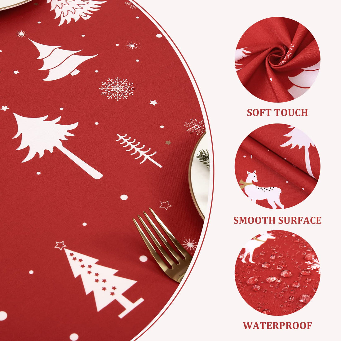 Garvee Nappe de Noël ronde, imperméable et lavable, en polyester, idéale pour les fêtes, la cuisine et la salle à manger, blanc, 1.37 × 2,01 m