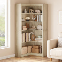 Garvee Bibliothèque d’Angle 182 cm Style Ferme, 5 Niveaux, Grand Rangement en L, Étagère Robuste en Bois pour Salon, Chambre et Bureau à Domicile