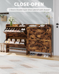 Meuble à chaussures Garvee avec 2 tiroirs pliables, style rustique marron, idéal pour l'entrée et le couloir, gain de place.